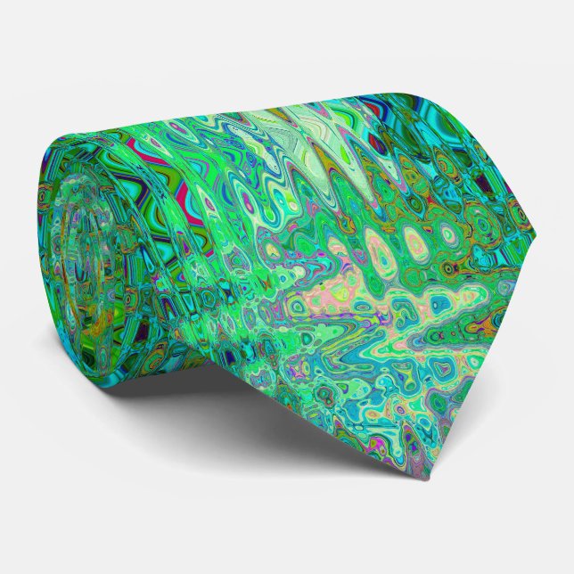 Abstrakt Färgfull Grönt Vågigt Mosaic Retro Slips (Rullad)