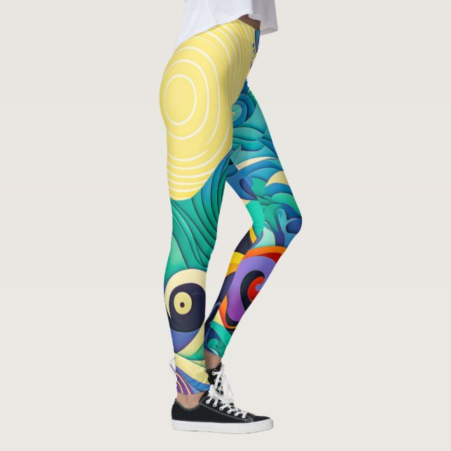 Abstrakt Färgfull illustration av Vinkara Sol-linj Leggings (Höger)