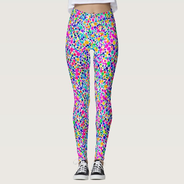 Abstrakt Färgfull regnbåge Dots vattenfärg Mönster Leggings (Framsida)