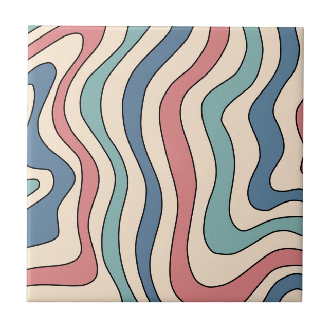 Abstrakt Färgfull Retro Vågigt Rand Modern Elegant Kakelplatta (Framsidan)