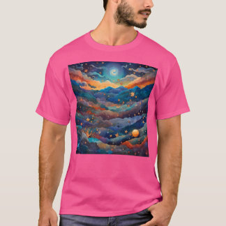 Abstrakt Färgfulla berg i Starriberger Natt aktiv T Shirt