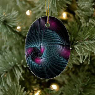 Abstrakt Färgfylld fantasy Fractal Julgransprydnad Keramik