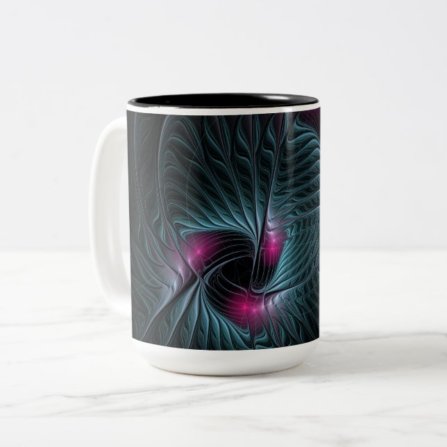 Abstrakt Färgfylld fantasy Fractal Två-Tonad Mugg (Framsida vänster)
