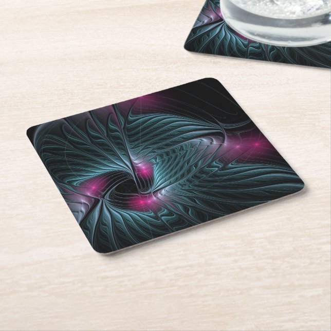 Abstrakt Färgfylld fantasy Fractal Underlägg Papper Kvadrat (Vinklad)