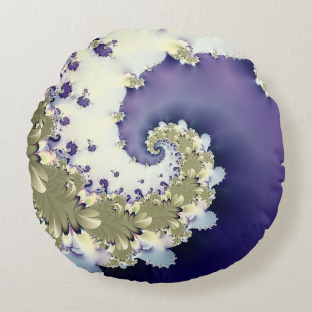 Abstrakt Färgfylld Spiral Fractal Rund Kudde (Framsidan)