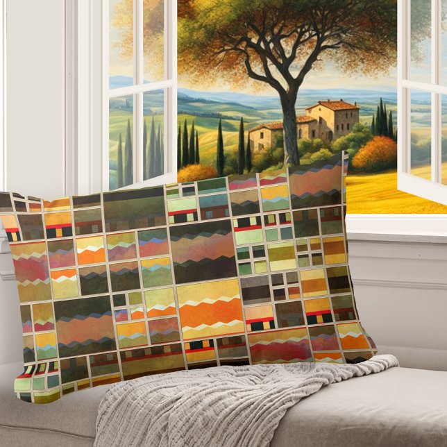 Abstrakt Färgfyllnad i blyat glas Lumbarkudde (Pillow featuring an abstract geometric pattern in a leaded glass or stained glass style)