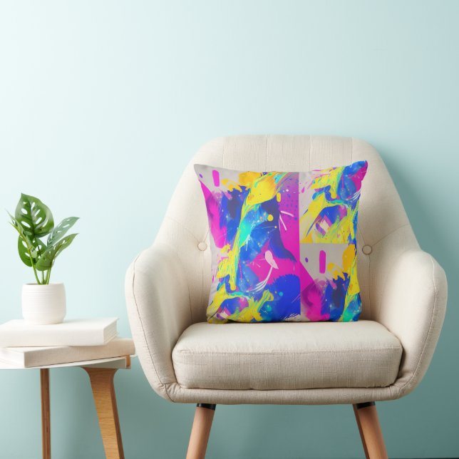 Abstrakt färgglad stänk fuchsia gul indigo kudde (Stol)