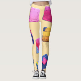 Abstrakt Färgglatt Blockmönster Leggings