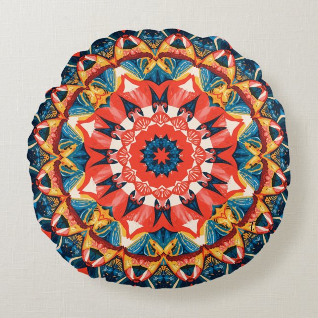 Abstrakt färgkombination Kastkudde Rund Kudde (Framsidan)