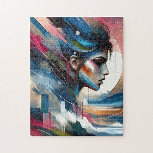 Abstrakt, färglös kvinnas ansikte pussel (Vertikal)