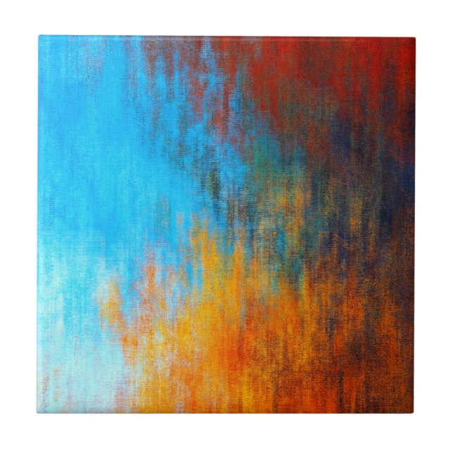 Abstrakt färglös turkosa blått, orange och rött kakelplatta (Framsidan)