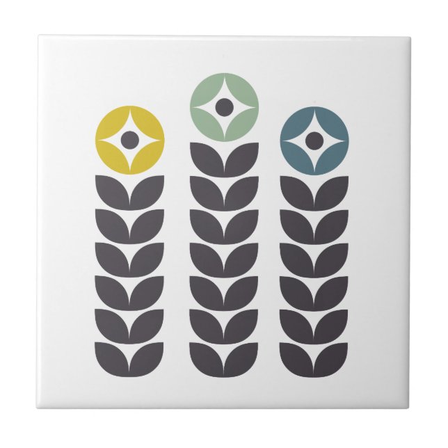 Abstrakt färglösa skandinaviska blommor kakelplatta (Framsidan)