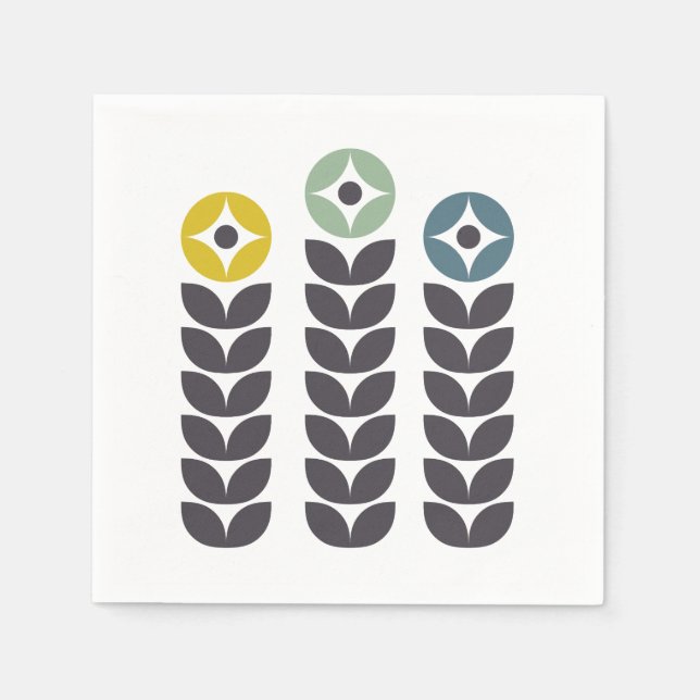 Abstrakt färglösa skandinaviska blommor pappersservett (Framsidan)