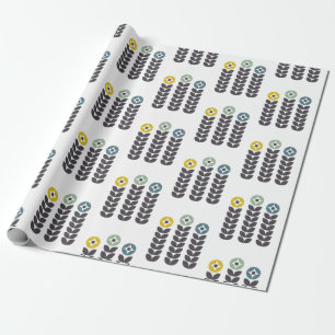 Abstrakt färglösa skandinaviska blommor presentpapper