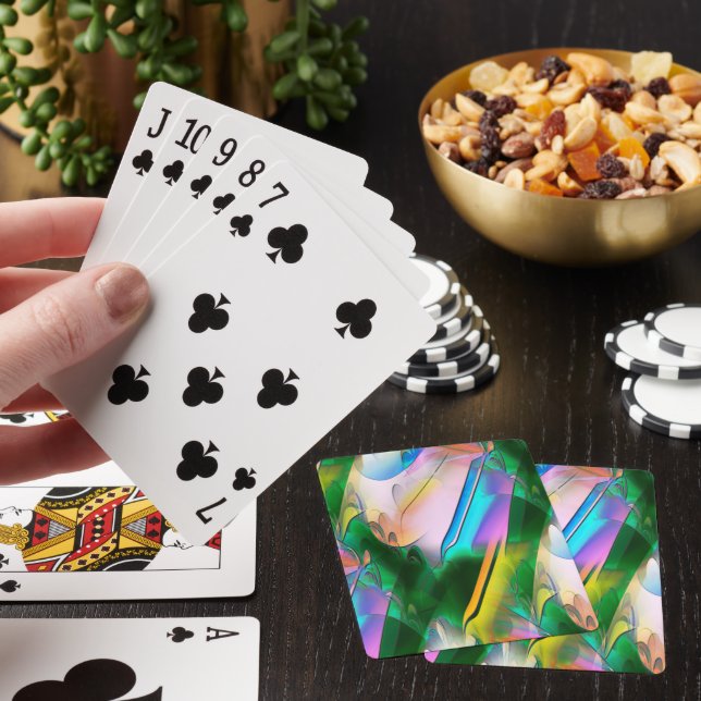 Abstrakt färglöst löv med psykodeliskt stil casinokort (På plats)