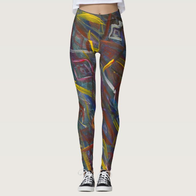 Abstrakt Färgmassor med "fyrkanter" Leggings (Framsida)