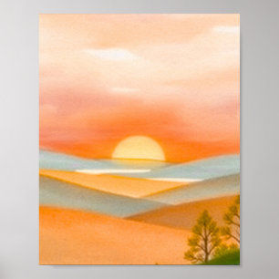 Abstrakt färgrik bergslandskapsillustration poster