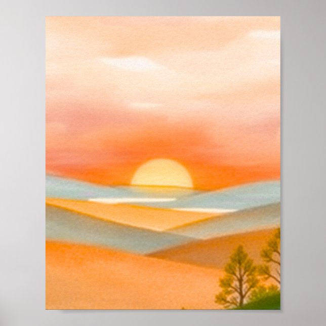 Abstrakt färgrik bergslandskapsillustration  poster (Framsidan)
