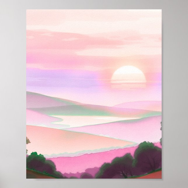 Abstrakt färgrik bergslandskapsillustration  poster (Framsidan)