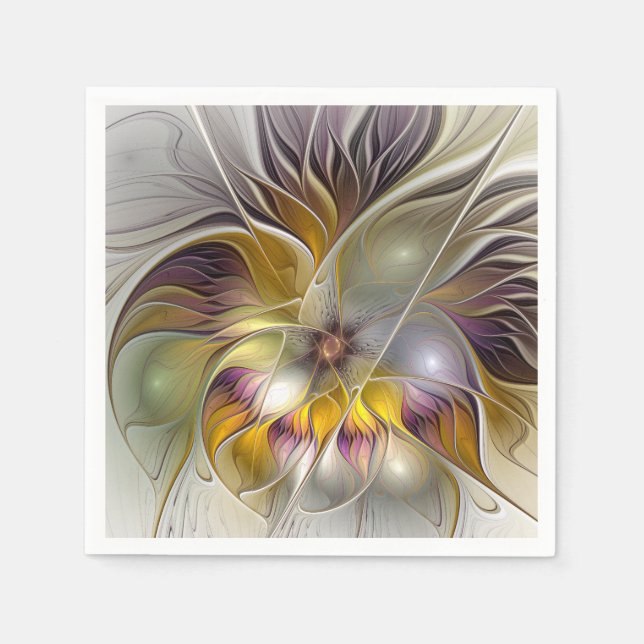 Abstrakt Färgrik Fantasy Blomma Modern Fraktal Pappersservett (Framsidan)