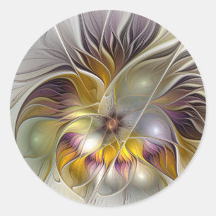 Abstrakt Färgrik Fantasy Blomma Modern Fraktal Runt Klistermärke