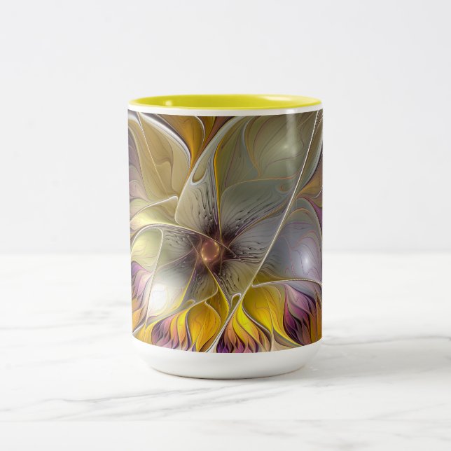 Abstrakt Färgrik Fantasy Blomma Modern Fraktal Två-Tonad Mugg (Center)
