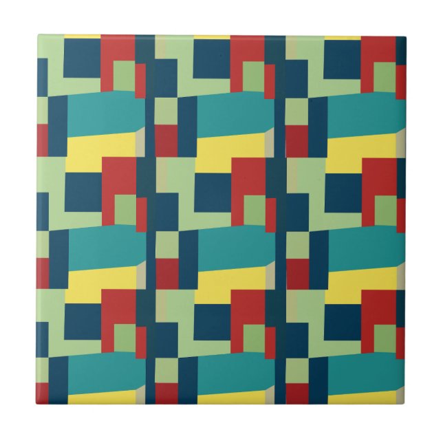 Abstrakt färgrik geometrisk modern konst kakelplatta (Framsidan)