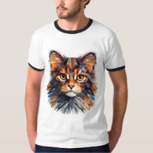 Abstrakt Färgrik Katt Ansikte T-Shirt | Konstnärli