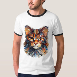Abstrakt Färgrik Katt Ansikte T-Shirt | Konstnärli