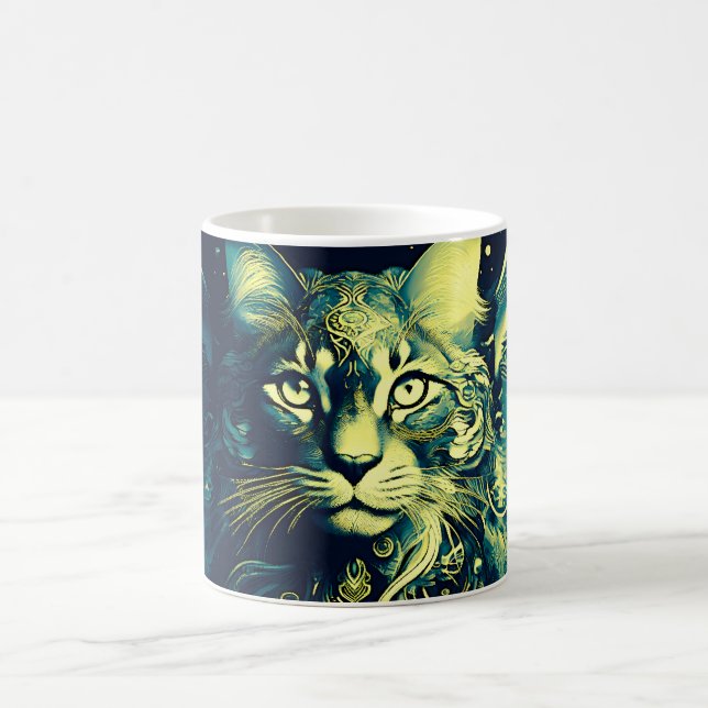 Abstrakt Färgrik Kattansikte Kaffemugg (Center)