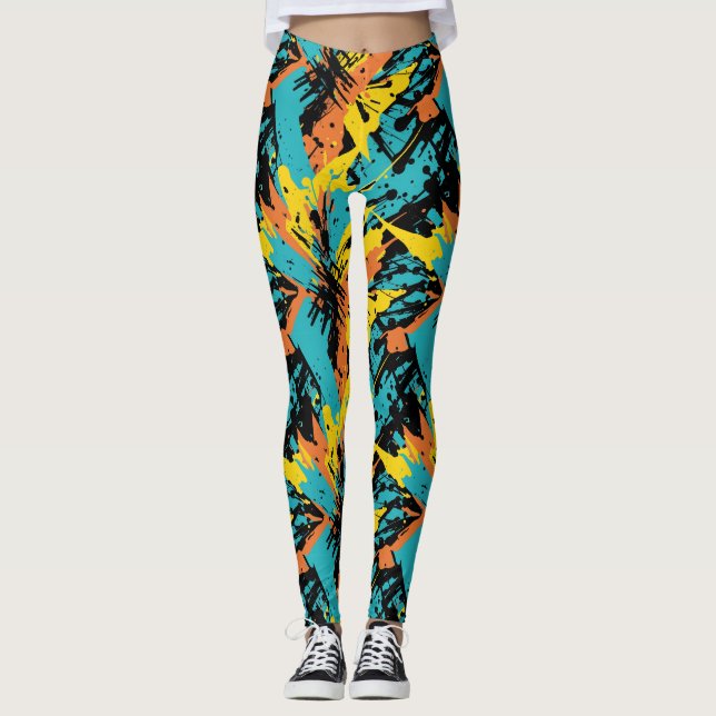 Abstrakt Färgrik Paintball-fest Splatter-mönster Leggings (Framsida)