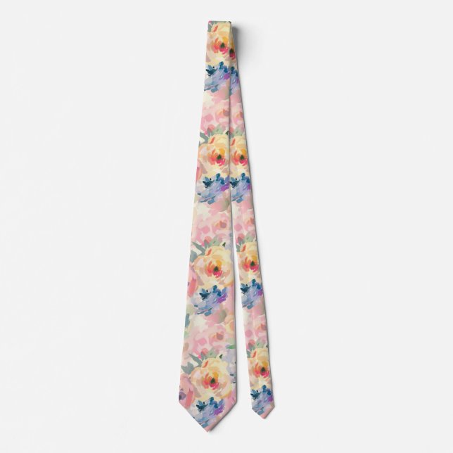 Abstrakt Färgrik Pastell Blommor Blommönster Slips (Framsida)