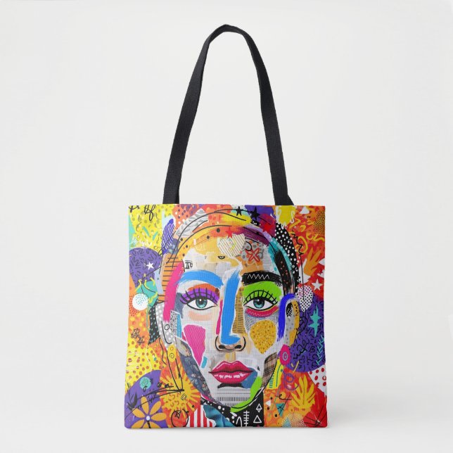 Abstrakt Färgrik Pop Art Porträtt Tygkasse (Framsida)