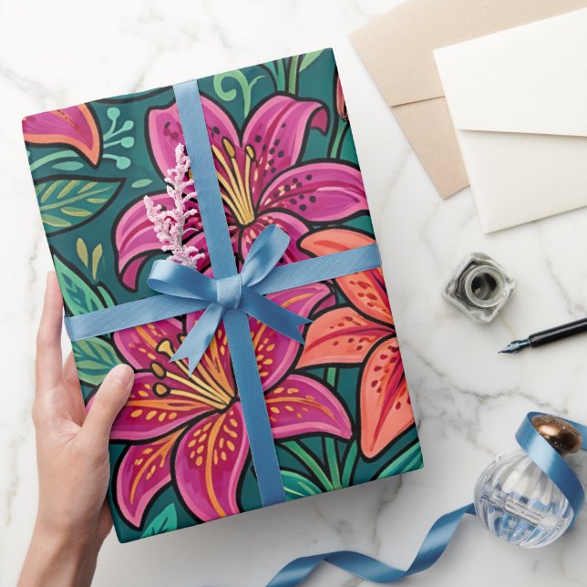 Abstrakt färgrika liljor monark presentpapper (Gifting)