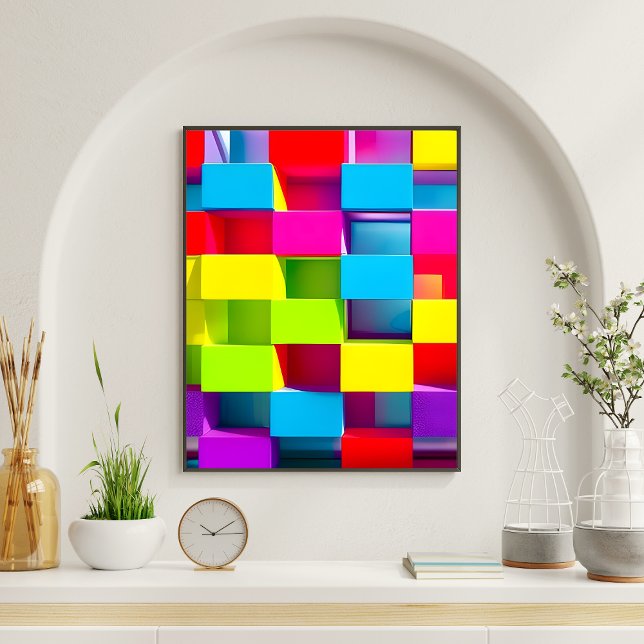 Abstrakt - färgstark 3D-rektangel blockera modern  Poster (Skapare uppladdad)