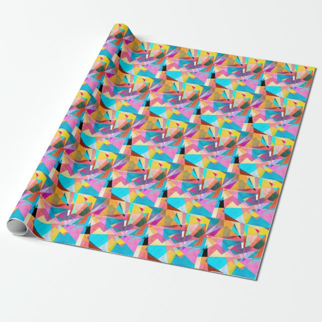Abstrakt - färgstark Geometric Watercolor - bakgru Presentpapper (Utrullad)