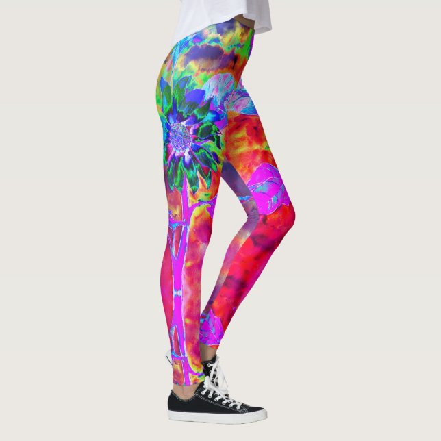 Abstrakt - färgstark psykedelisk chakra solros leggings (Höger)