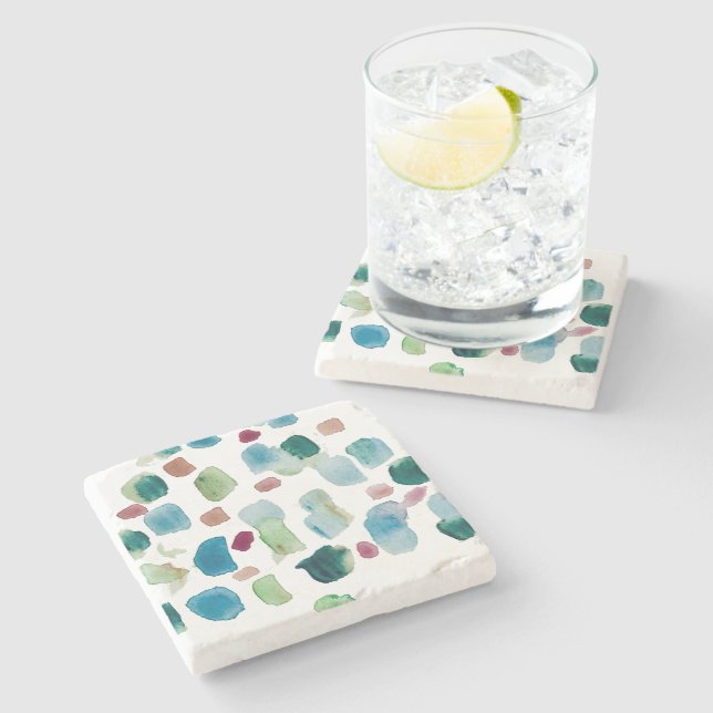 Abstrakt Färgstark sjögräs vattenfärgskeramik Stenunderlägg (Sidan)