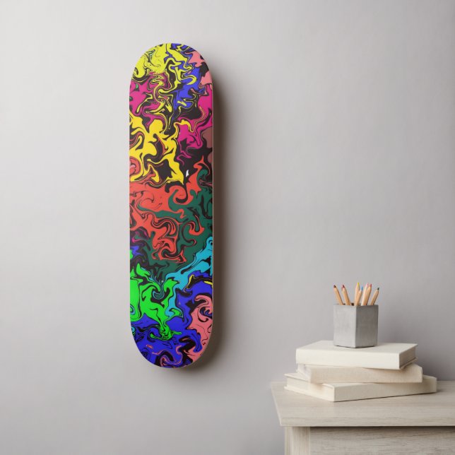 Abstrakt färgstark tråd / mini skateboard bräda 18,5 cm (Väggkonst)