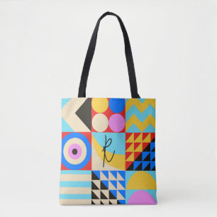 Abstrakt - färgstarkt modernt geometriskt monogram tygkasse