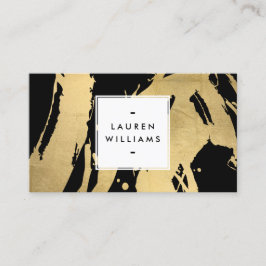 Abstrakt Faux Gold Foil Brushstrokes på Black Visitkort