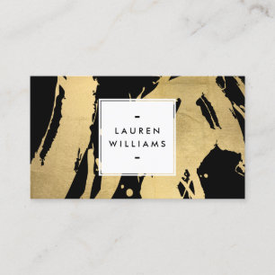 Abstrakt Faux Gold Foil Brushstrokes på Black Visitkort