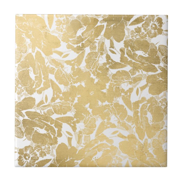 Abstrakt Faux Guld Blommönster Ceramic Tile Kakelplatta (Framsidan)