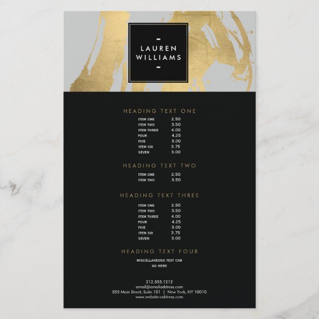 Abstrakt Faux Guld Brushstrokes på Grått Flygblad (Framsidan)