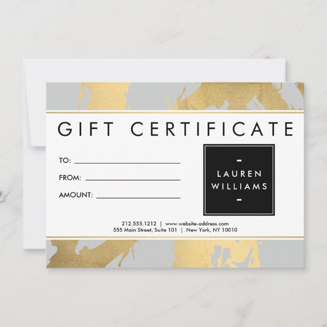 Abstrakt Faux Guld Brushstrokes på Grått Gift Card (Framsida)