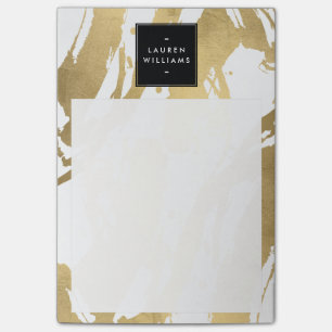 Abstrakt Faux Guld Brushstrokes på White Post-it Block