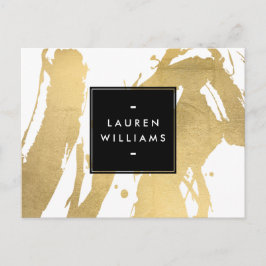 Abstrakt Faux Guld Brushstrokes på White Vykort