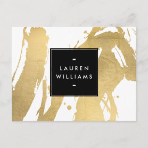 Abstrakt Faux Guld Brushstrokes på White Vykort