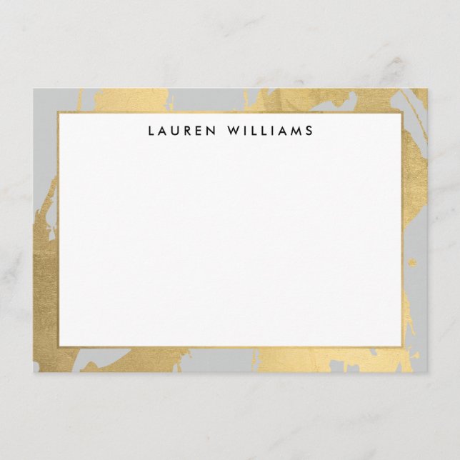 Abstrakt Faux Guld Brushstroks på Grått Note Card Anteckningskort (Framsida)