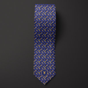 Abstrakt Faux Quilted Blue och Guld Slips